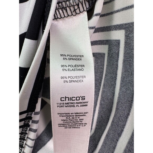 Chicos 3 Black White Geometric Asymmetrical Tunic Top 3/4 Sleeve Stretch - Picture 11 of 14